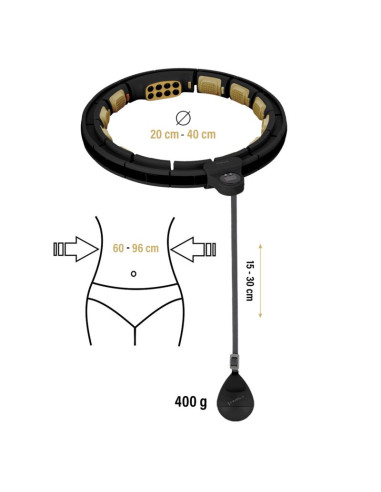 Hhm13 new hula hop black/gold z magnesami i obciążnikiem + licznik hms