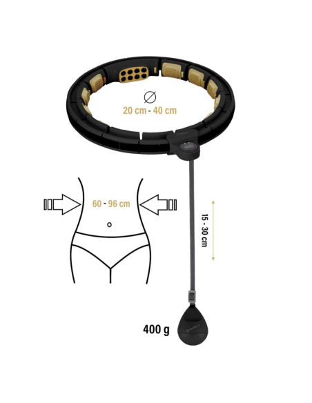 Hhm13 new hula hop black/gold z magnesami i obciążnikiem + licznik hms