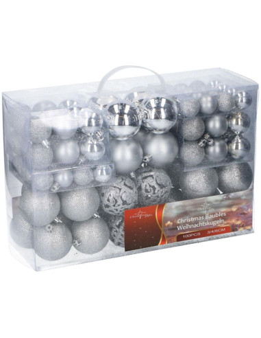 Zestaw 100 bombek srebrny