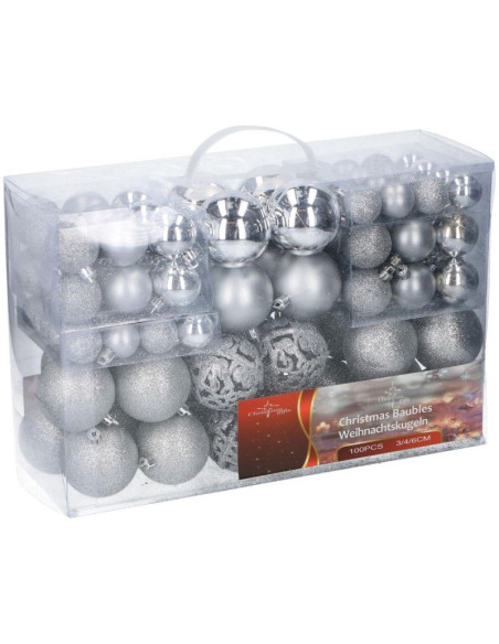 Zestaw 100 bombek srebrny