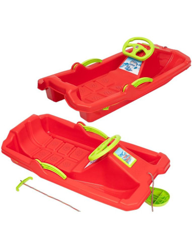Sanki plastikowe z hamulcem i kierownicą adaś 84x43x25cm czerwone