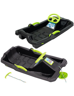 Sanki plastikowe z hamulcem i kierownicą adaś 84x43x25cm czarne z zielonym