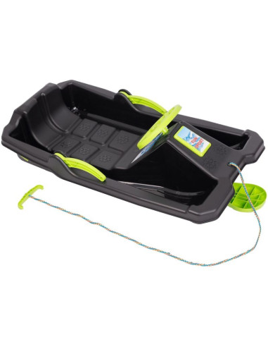 Sanki plastikowe z hamulcem i kierownicą adaś 84x43x25cm czarne z zielonym