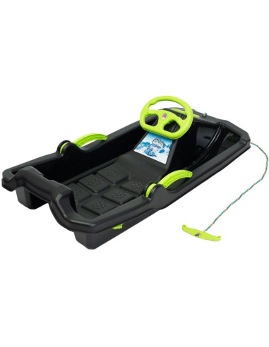 Sanki plastikowe z hamulcem i kierownicą adaś 84x43x25cm czarne z zielonym