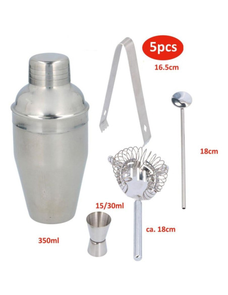Zestaw barmański 5 elementów shaker do drinków szczypce alpina