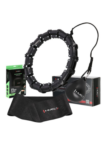 Zestaw hula hop hhw11 black z wypustkami i obciążnikiem + pas br163 black plus size hms