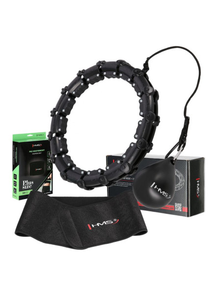 Zestaw hula hop hhw11 black z wypustkami i obciążnikiem + pas br163 black plus size hms