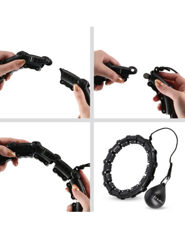 Zestaw hula hop hhw11 black z wypustkami i obciążnikiem + pas br163 black plus size hms