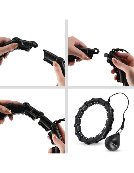 Zestaw hula hop hhw11 black z wypustkami i obciążnikiem + pas br163 black plus size hms