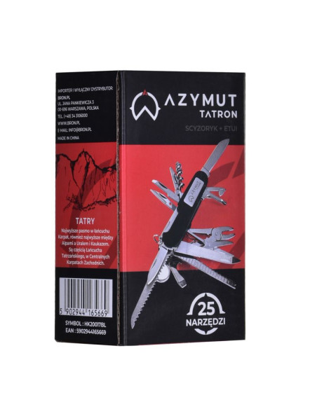 Scyzoryk azymut tatron - 25 narzędzi + kabura, 90mm czarny ( hk20017bl )