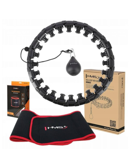 Hula hop hms hhw01 z obciążnikiem i wypustkami czarny + pas br163 czerwony w zestawie