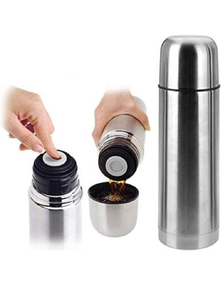 Termos turystyczny 1000ml z 2 kubkami srebrny