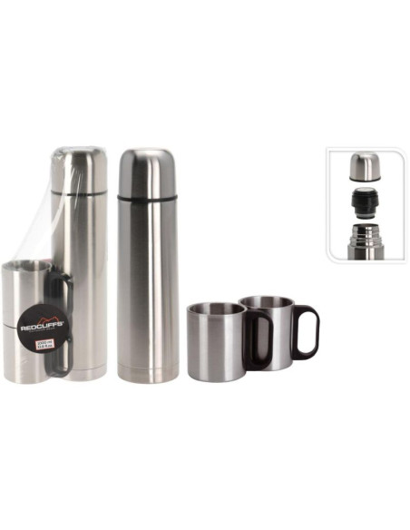 Termos turystyczny 1000ml z 2 kubkami srebrny