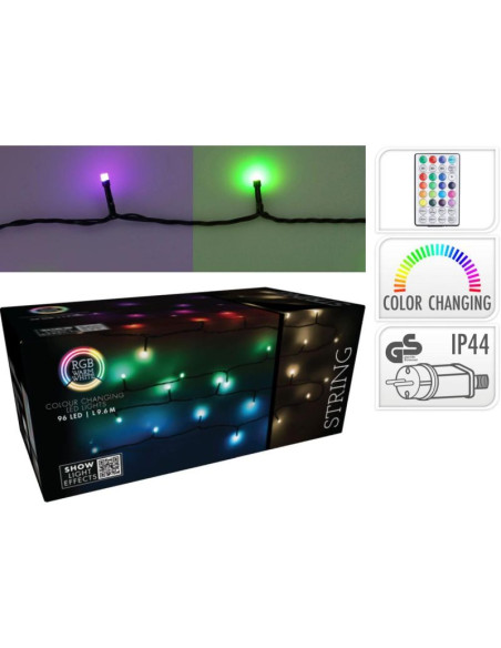 Lampki choinkowe łańcuch świetlny 96 led rgb z pilotem