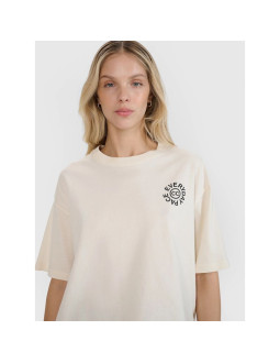 T-shirt oversize z nadrukiem damski 4f 4fwss25ttshf1993-11s 2