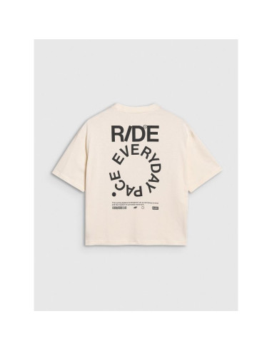 T-shirt oversize z nadrukiem damski 4f 4fwss25ttshf1993-11s