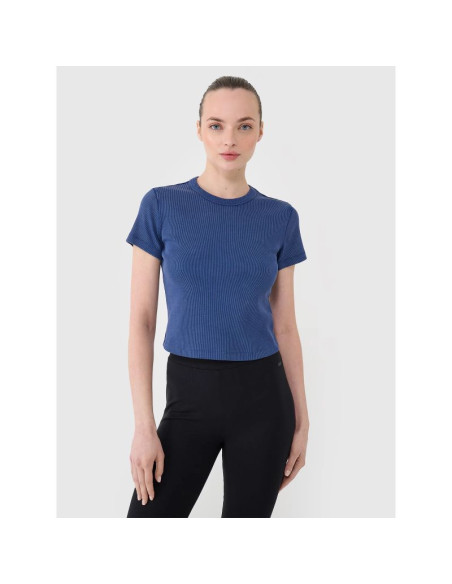 T-shirt slim z prążkowanej dzianiny damski 4f 4frss25ttshf2696-31s