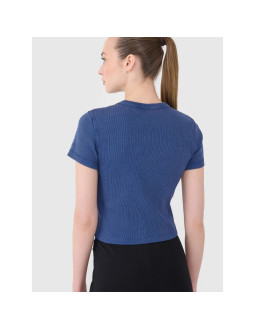 T-shirt slim z prążkowanej dzianiny damski 4f 4frss25ttshf2696-31s 2