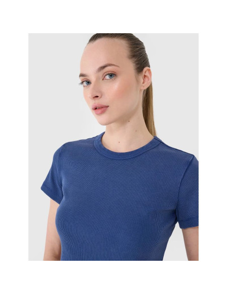 T-shirt slim z prążkowanej dzianiny damski 4f 4frss25ttshf2696-31s