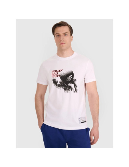 T-shirt regular z nadrukiem siatkarskim męski 4f 4fraw25ttshm3235-10s