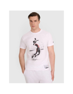 T-shirt regular z nadrukiem siatkarskim męski 4f 4fraw25ttshm3318-10s 2