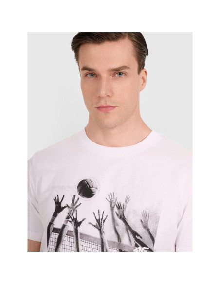 T-shirt regular z nadrukiem siatkarskim męski 4f 4fraw25ttshm3319-10s