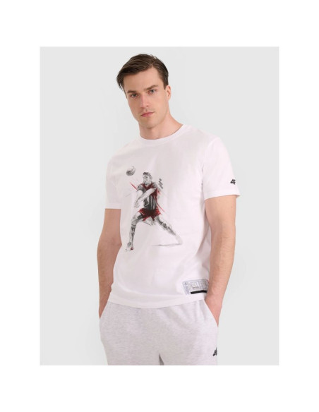 T-shirt regular z nadrukiem siatkarskim męski 4f 4fraw25ttshm3237-10s