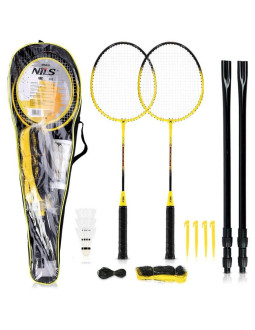 Zestaw do badmintona nils nrz262 aluminium 2 rakiety, 3 lotki z piór, siatka 600x60cm, pokrowiec