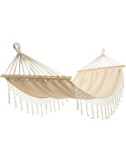 Hamak ogrodowy 1 osobowy 200x100cm z drążkiem i  z frędzlami miami ecru