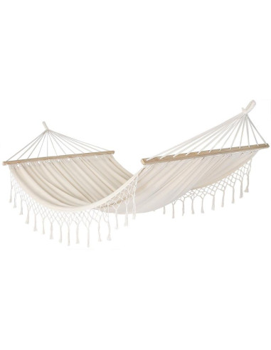 Hamak ogrodowy 1 osobowy 200x100cm z drążkiem i  z frędzlami miami ecru