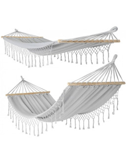Hamak ogrodowy 1 osobowy 200x100cm z drążkiem i  z frędzlami miami szary