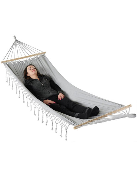 Hamak ogrodowy 1 osobowy 200x100cm z drążkiem i  z frędzlami miami szary