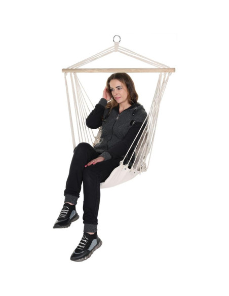 Hamak fotel wiszący brazylijski 100x50cm natura z wszytą poduszką biały