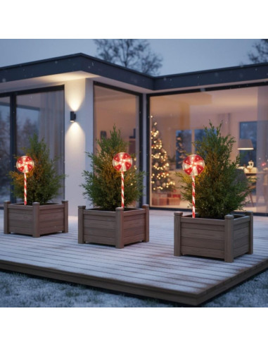 Dekoracja ogrodowa led cukrowe lizaki zestaw 3 szt. ciepłe światło