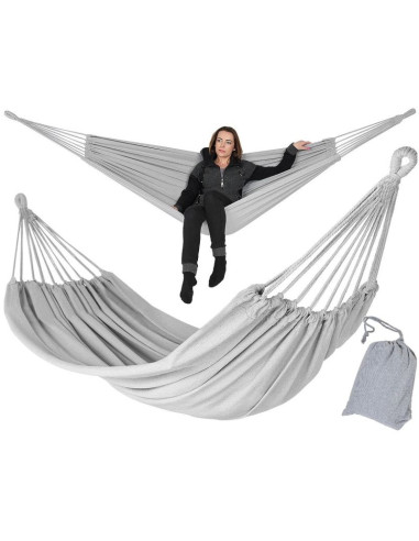 Hamak ogrodowy 2 osobowy 200x150cm z pokrowcem szary 1039053