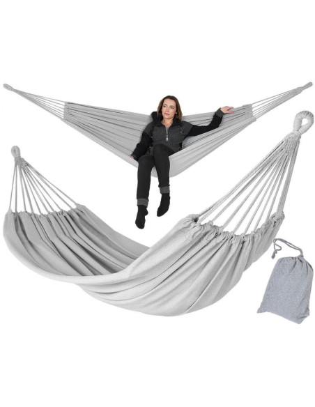 Hamak ogrodowy 2 osobowy 200x150cm z pokrowcem szary 1039053