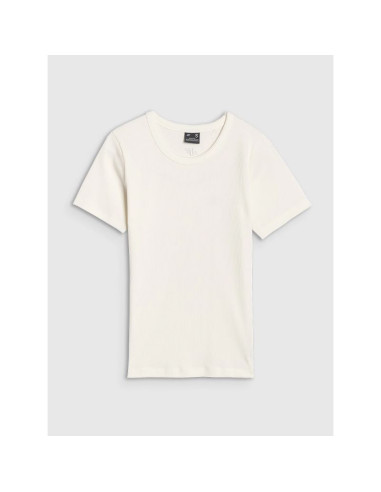 T-shirt slim z prążkowanej dzianiny damski 4f 4fwss25ttshf1968-11s