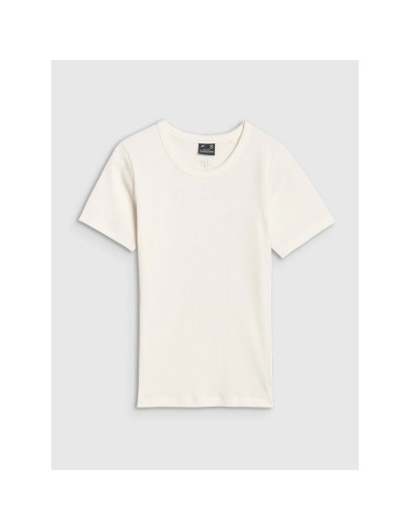 T-shirt slim z prążkowanej dzianiny damski 4f 4fwss25ttshf1968-11s
