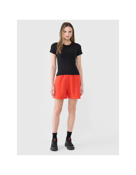 T-shirt slim z prążkowanej dzianiny damski 4f 4fwss25ttshf1968-20s