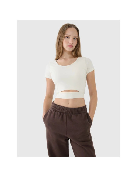 T-shirt crop top gładki damski 4f 4frss25ttshf2695-11s
