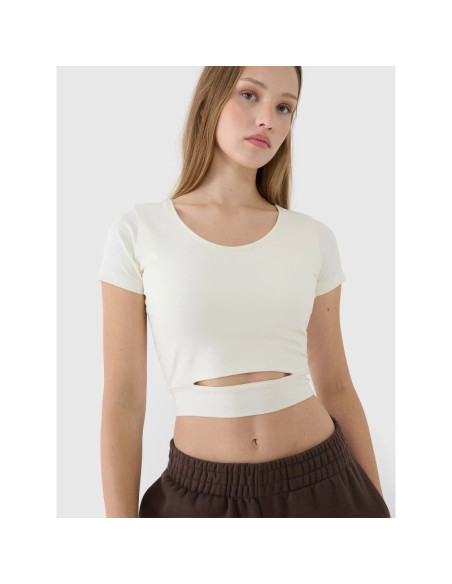 T-shirt crop top gładki damski 4f 4frss25ttshf2695-11s