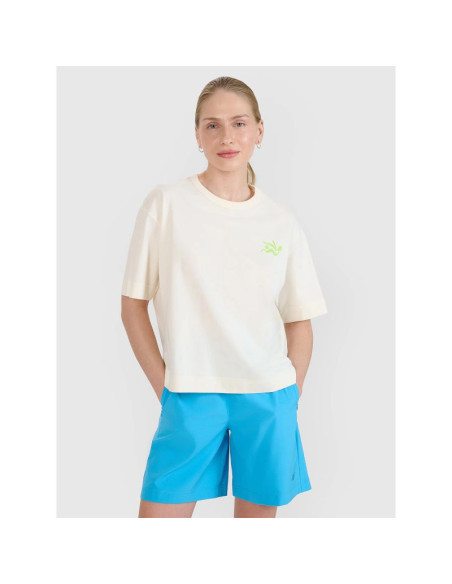 T-shirt regular z nadrukiem damski 4f 4fwss25ttshf1967-11s