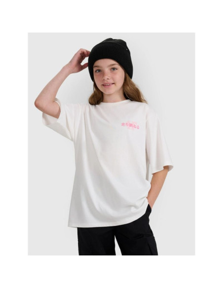 T-shirt oversize z nadrukiem dziewczęcy 4f 4fjraw25ttshf2935-11s