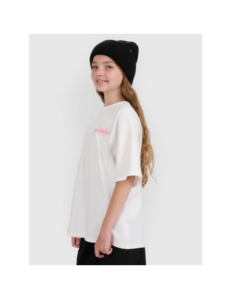 T-shirt oversize z nadrukiem dziewczęcy 4f 4fjraw25ttshf2935-11s