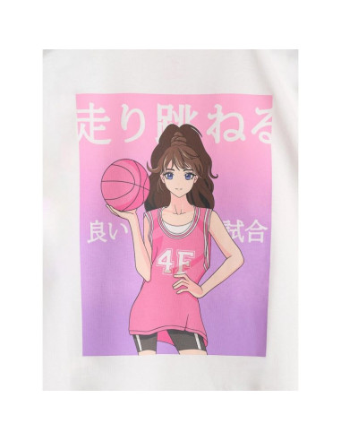 T-shirt oversize z nadrukiem dziewczęcy 4f 4fjraw25ttshf2935-11s