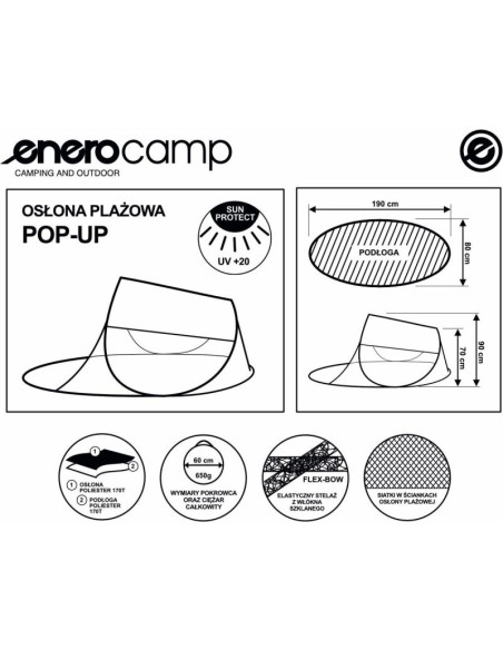 Namiot parawan plażowy samorozkładający 190x80x90/70cm niebieski enero camp