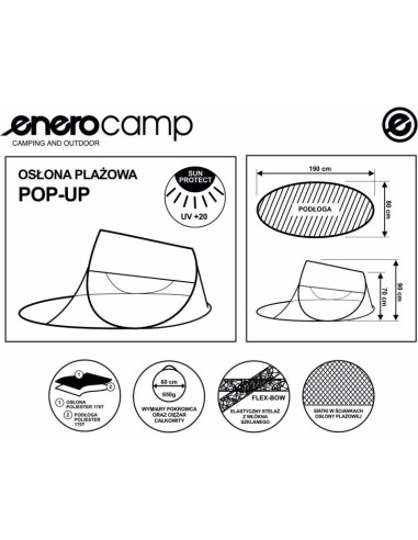 Namiot parawan plażowy samorozkładający 190x80x90/70cm niebieski enero camp