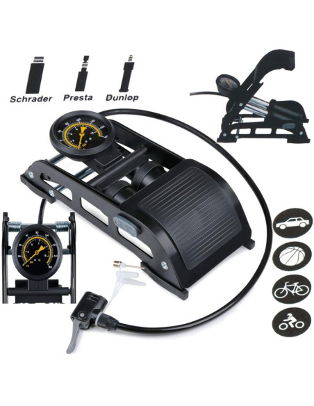 Pompka nożna 2 tłokowa z manometrem  rower samochód piłka dunlop