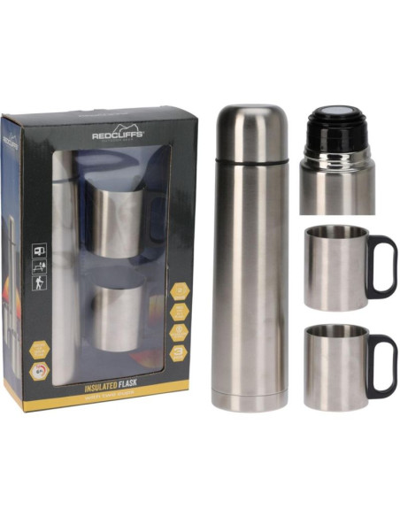 Termos turystyczny 1000ml z 2 kubkami srebrny