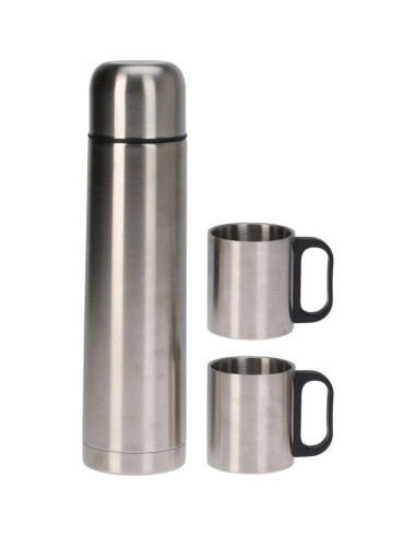 Termos turystyczny 1000ml z 2 kubkami srebrny